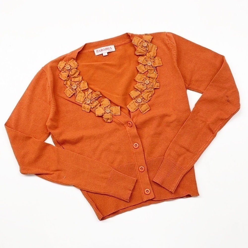 Naranka orange floral knit button down cardigan